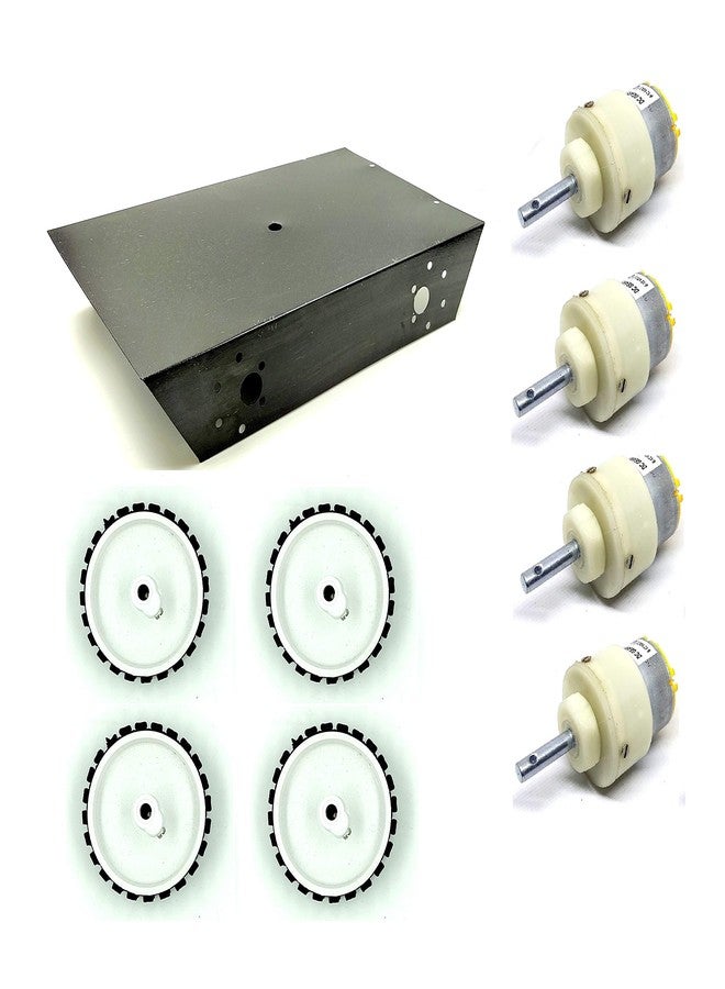 INVENTO 4 Wheel Car Kit Metal Chassis 260x130x45mm + 10 RPM DC Motor + 70x20 mm Wheel Robot Smart Car DIY - Image 1